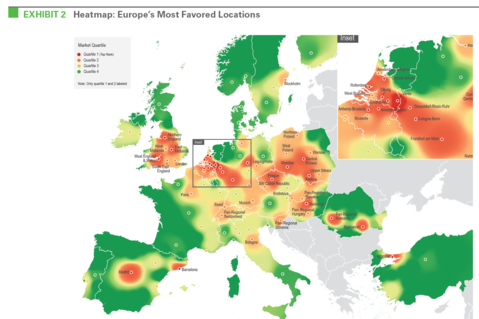 Prologis Research - Prologis ermittelt führende Logistikstandorte in Europa Heatmap