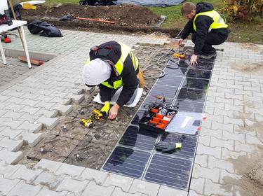 Installation of solar paving tiles at Prologis Park Budapest-Harbor, Hungary