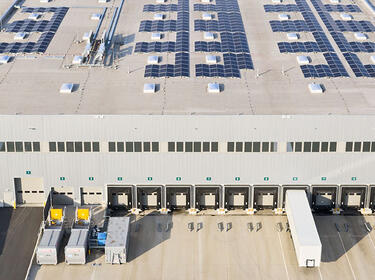 building with solar panels