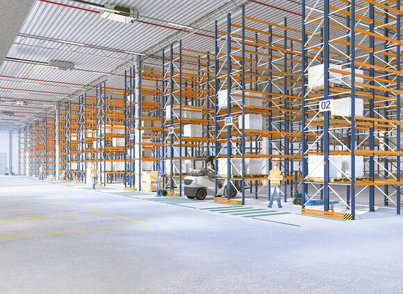 Moderne Logistikhalle mit Wärmepumpen und natürlichem Tageslicht